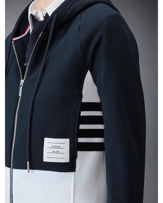 Thom Browne Blue Logo Patch Zipped Hoodie