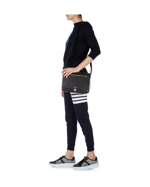 Thom Browne Black Logo Detailed Messenger Bag for men