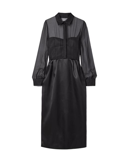 Gabriela Hearst Black Net Sustain Beatrice Organic Wool And Silk-Blend Satin-Twill And Silk-Chiffon Dress