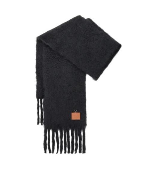 Loewe Black Logo Patch Fringed Scarf