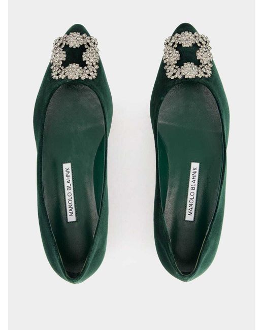 Manolo Blahnik Green Round Toe Flat Shoes