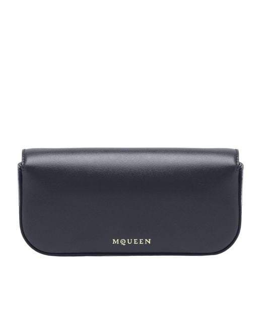McQueen Blue Small Skull Flower Embellished Shoulder Bag