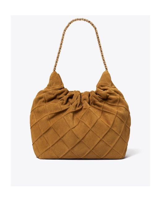 Tory Burch Brown Mini Fleming Soft Hobo Bag