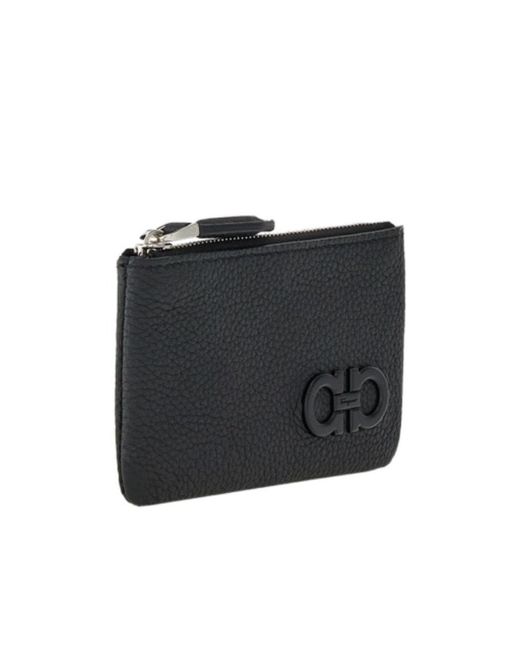 Ferragamo Black Gancini Leather Keyring for men