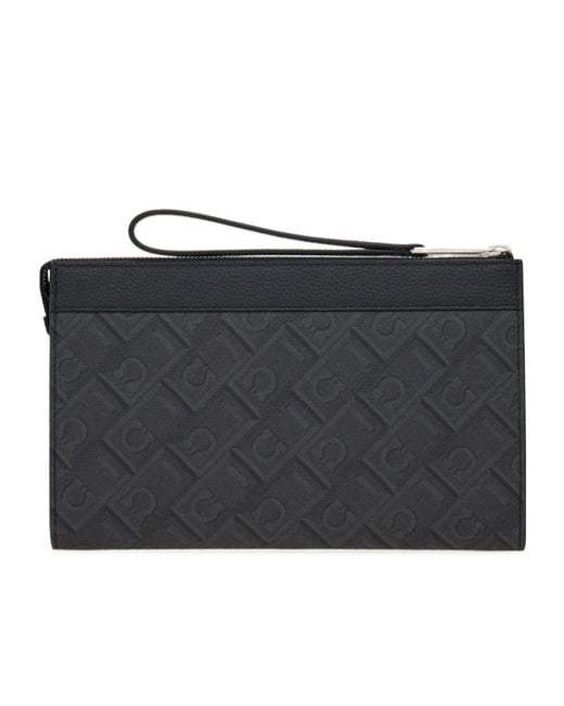 Ferragamo Black Ferragamo Monogram Printed Zipped Wristlet Bag for men