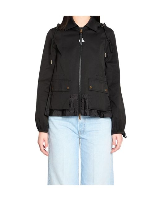 Moncler Black Adenium Logo Patch Hooded Coat