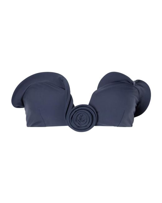 Magda Butrym Blue Floral-Appliquéd Bikini Top