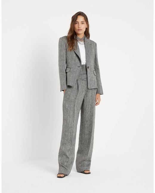 Brunello Cucinelli Gray Single-Breasted Tailored Blazer