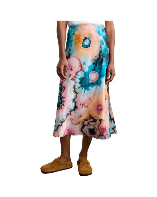 The Elder Statesman Blue Tie-Dyed Silk-Satin Midi Skirt