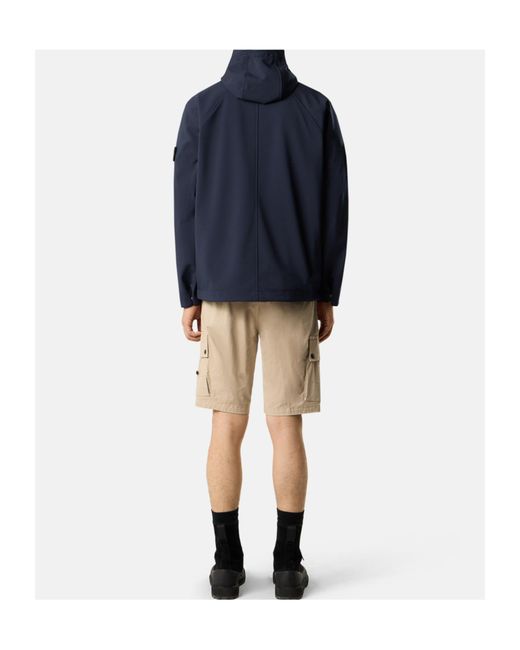 Stone Island Blue Hooded Jacket With Inner Fixed Drawstring for men