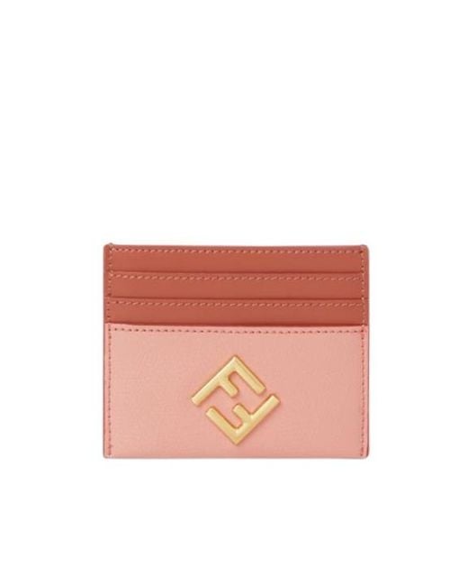 Fendi Pink Ff Diamonds Logo Plaque Cardholder