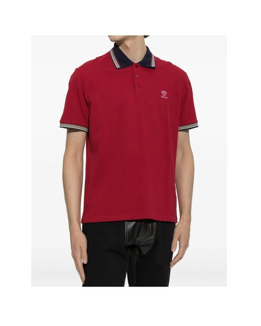 Versace Greca-Trim Embroidered Polo Shirt for men