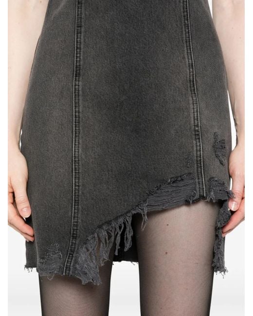 Blumarine Black Halter-Neck Frayed Denim Dress