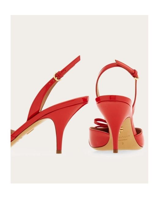 Ferragamo Red Ferragamo Bow Detailed Pointed-Toe Slingback Pumps