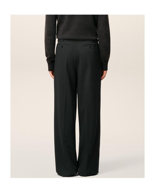 AMI Black Wool Low Waist Wide Pants for men