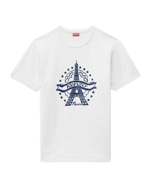 KENZO White Eiffel Tower Design Slim T-Shirt for men
