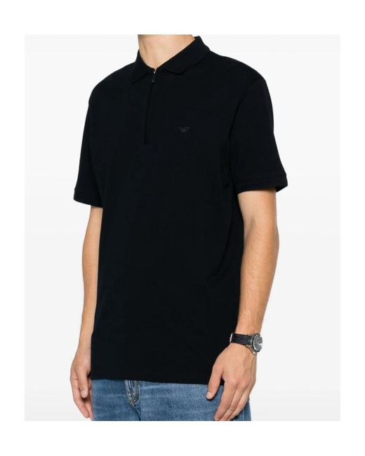 Emporio Armani Black Zip-Fastening Logo-Embroidered Polo Shirt for men