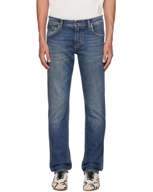 Dolce & Gabbana Gray Logo Plaque Slim-Cut Jeans for men