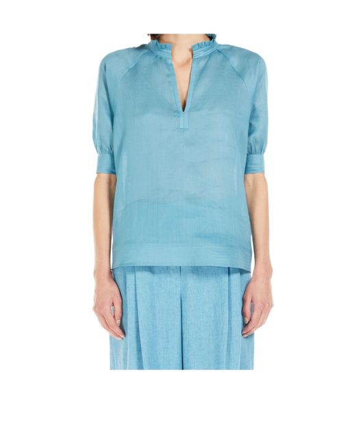 Max Mara Blue Studio Orvieto V-Neck Short-Sleeved Top