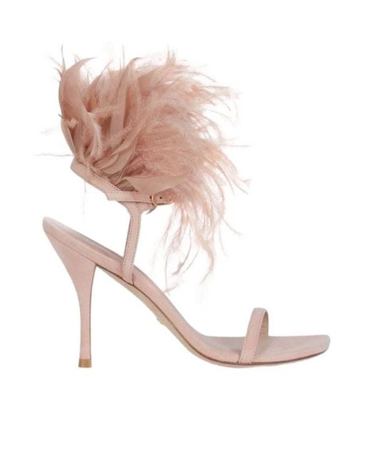 Stuart Weitzman White Feather-Decorated High-Heeled Sandals