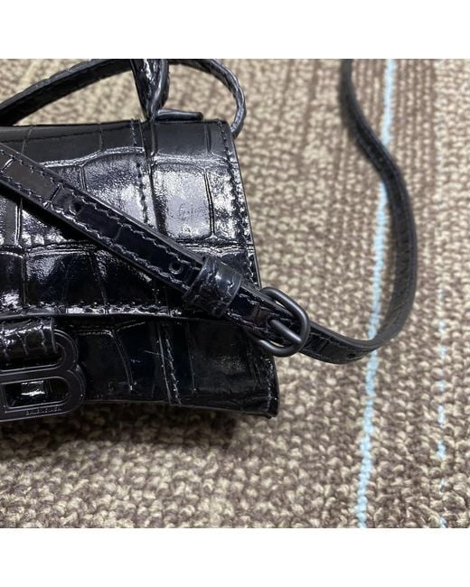 Balenciaga Black Mini Hourglass Tote Bag