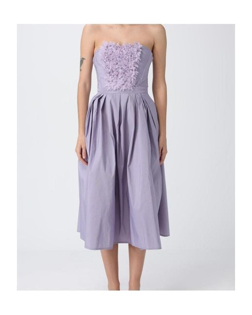Elisabetta Franchi Purple Ottoman 3D Floral Embroideried Dress