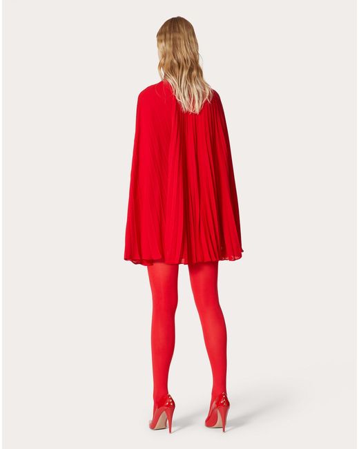 Valentino Red Crewneck Curved Hem Dress