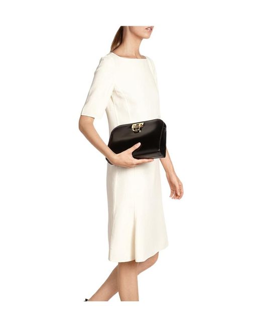 Ferragamo Black Logo Plaque Chain Linked Clutch