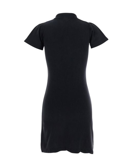 Balenciaga Black Mini Dress With Polo Shirt Style Collar And Logo Deta