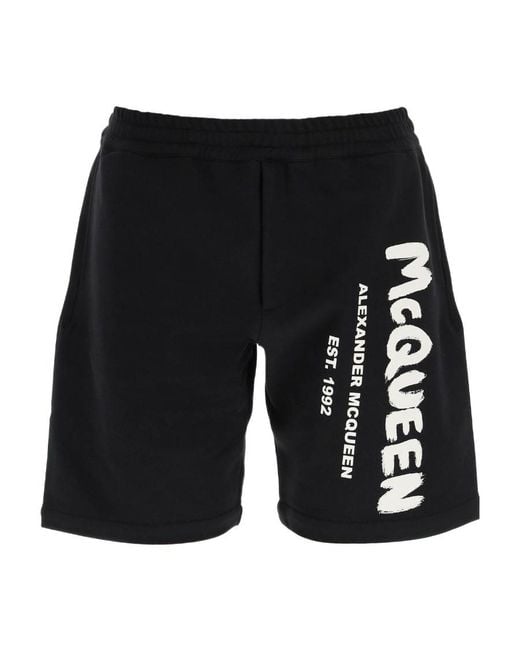 McQueen Black Logo Graffiti Bermuda Shorts for men
