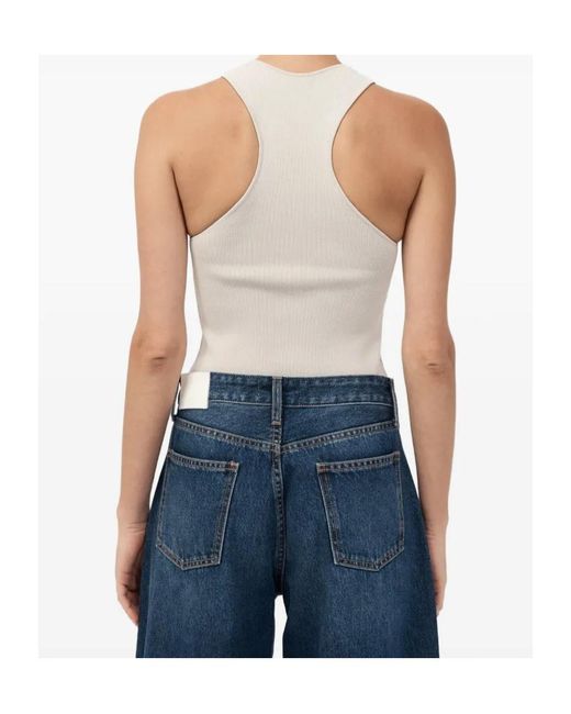 St. Agni Blue Ribbed Racer-Back Top