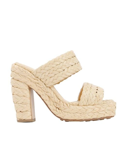 Bottega Veneta White 120Mm Raffia Woven Platform Sandals