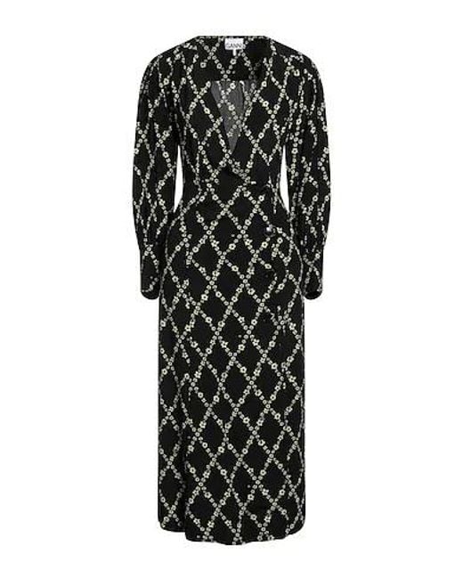 Ganni Black Floral Print Midi Dress