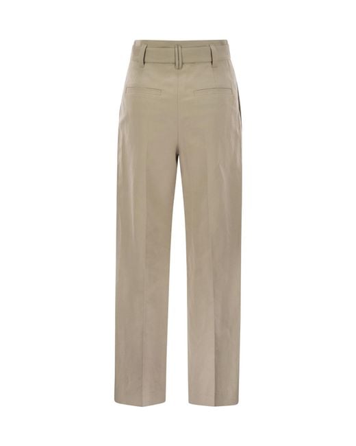 Brunello Cucinelli Natural High-Waist Belted Trousers