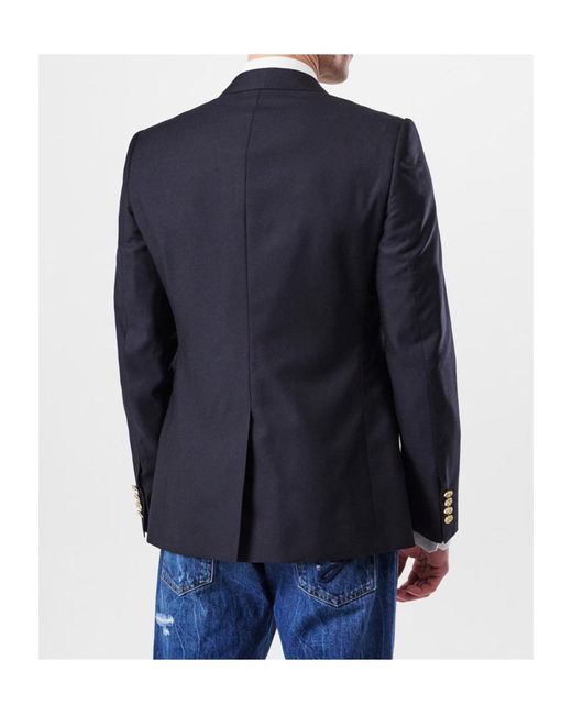 Dolce & Gabbana Blue Embossed Patches Single-Button Suit Jacket for men