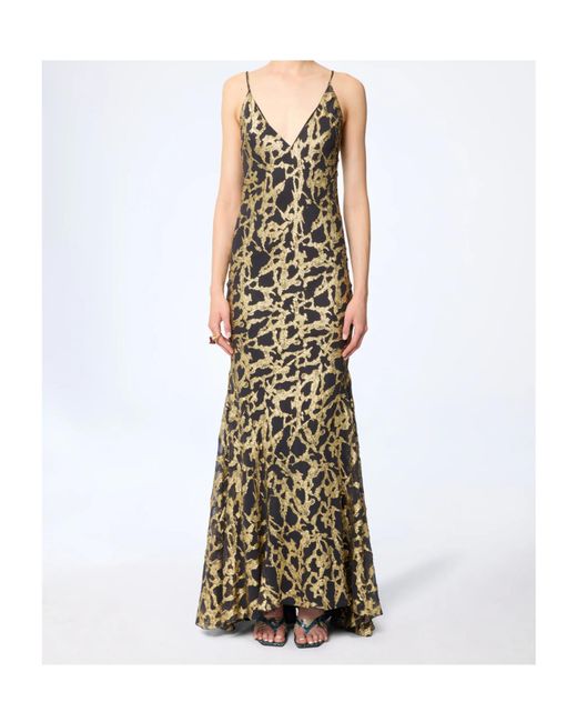 Nina Ricci Metallic Marbled-Motif Silk Maxi Dress