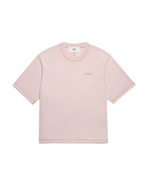 AMI Pink Logo-Embroidered Crewneck T-Shirt for men