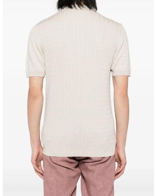 Eleventy White Cable-Knit Polo Shirt for men