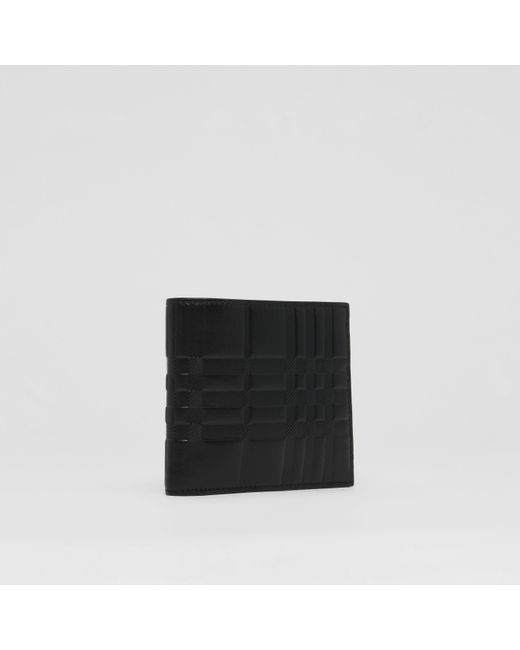 Burberry Black International Embossed Check Leather Wallet for men