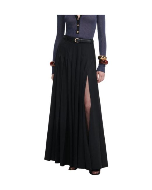 Self-Portrait Black Pleated Belted Skirt