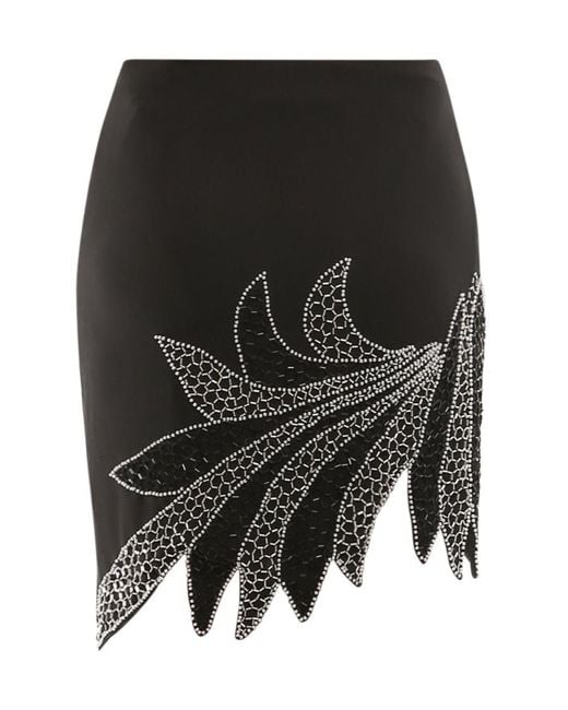 ROTATE BIRGER CHRISTENSEN Black Asymmetric Embellished Mini Skirt