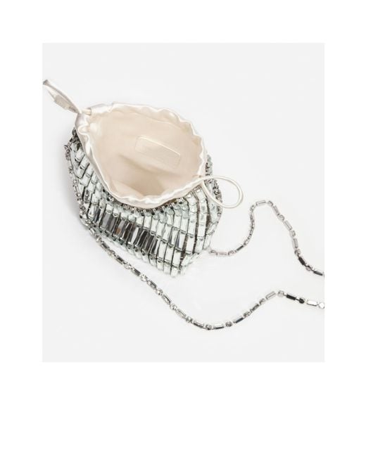 Self-Portrait White Embellished Drawstring Mini Bag
