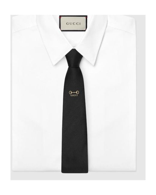 Gucci Black Logo Embroidered Tie for men