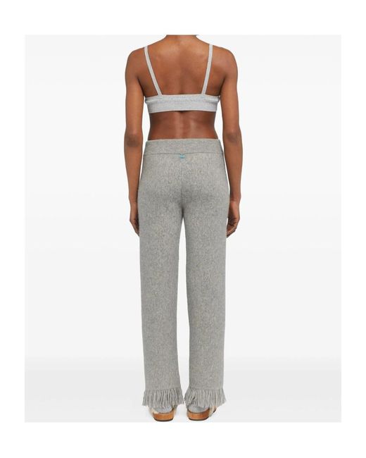 Alanui Gray Finest Fringed-Hem Trousers