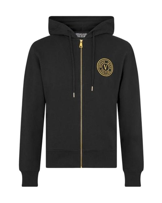 Versace Jeans Black Zippered Hooded Sweatshirt for men