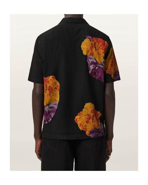 AllSaints Black Nouvelle Short Sleeve Linen Blend Shirt for men