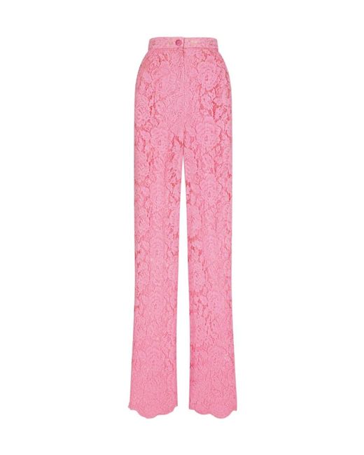 Dolce & Gabbana Pink Floral Lace Trousers