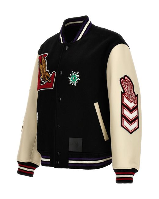 Lanvin Black X Future Logo-Patch Varsity Bomber Jacket for men