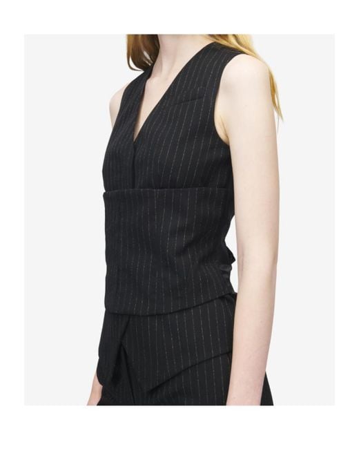 McQueen Black Wool Pinstripe Waistcoat