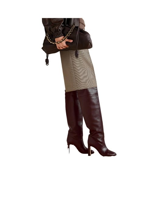 Stuart Weitzman Purple Solid Leather Over-The-Knee Boots
